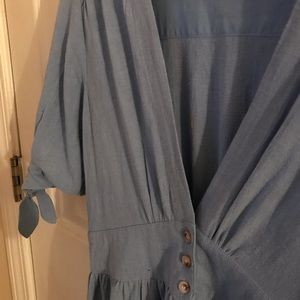 Pale blue deep v shirt dress